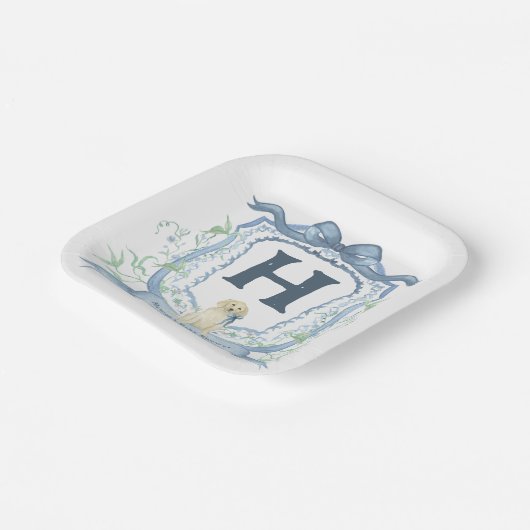 Dog Monogram Blue Pappteller (Gewinkelt)