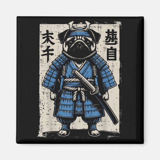 Dog Mops Samurai Funny Japanischer Krieger Kunst M Magnet (Vorne)