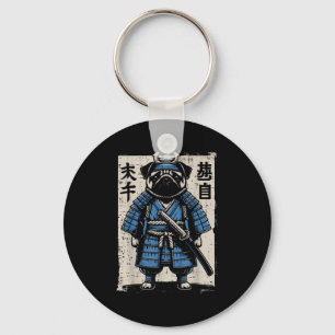 Dog Mops Samurai Funny Japanischer Krieger Kunst M Schlüsselanhänger