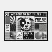 Dog-Motiv im bento-Grid-Pop-Kunststil Schwarz-weiß Fußmatte (Vorderseite)