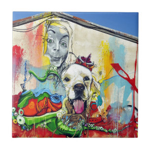 Dog Mural Graffiti Fliese