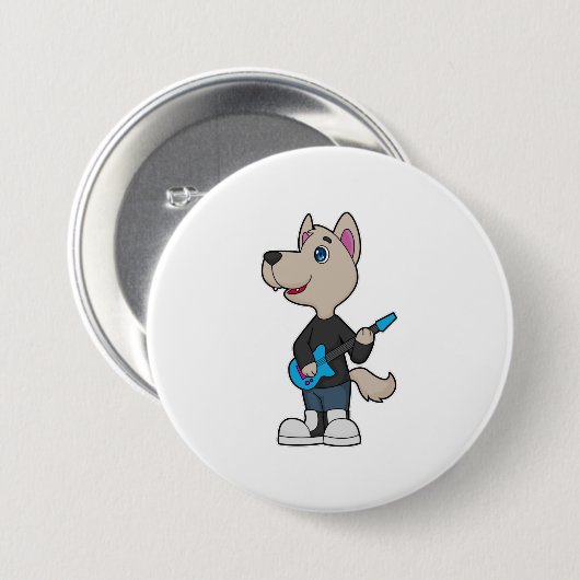 Dog Musician Gitarre Button (Vorne & Hinten)