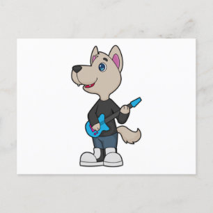 Dog Musician Gitarre Postkarte
