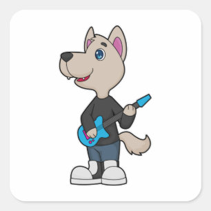 Dog Musician Gitarre Quadratischer Aufkleber