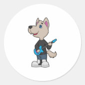 Dog Musician Gitarre Runder Aufkleber (Vorderseite)