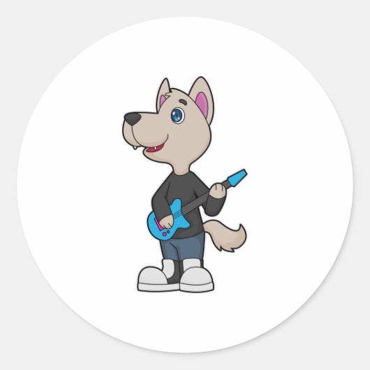 Dog Musician Gitarre Runder Aufkleber (Vorderseite)