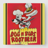Dog N Suds Root Beer Clock Quadratische Wanduhr (Vorderseite)