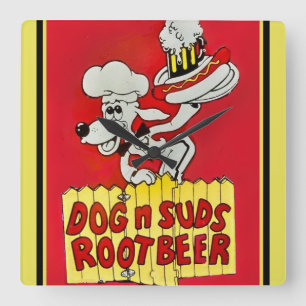 Dog N Suds Root Beer Clock Quadratische Wanduhr