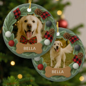 Dog Name Photo Holiday Christmas Wreath Keramik Ornament