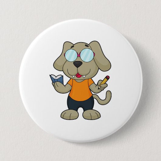 Dog Nerd Book Glasses Button (Vorderseite)