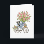 Dog on a Bike Coquette Watercolor Stationery Feiertagskarte<br><div class="desc">This stationery features a watercolor style portrait of a dog sitting on a bike with a large bouquet.</div>