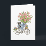 Dog on a Bike Coquette Watercolor Stationery Feiertagskarte<br><div class="desc">This stationery features a watercolor style portrait of a dog sitting on a bike with a large bouquet.</div>