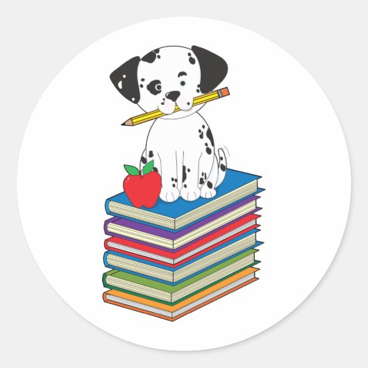 Dog on Books Runder Aufkleber (Vorderseite)