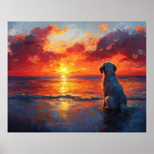 Dog on the Beach Watching the Sunset Poster (Vorne)