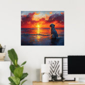 Dog on the Beach Watching the Sunset Poster (Heimbüro)