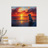 Dog on the Beach Watching the Sunset Poster (Küche)