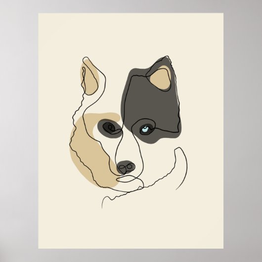 Dog One Line Zeichnend mit Farbe Poster (Vorne)