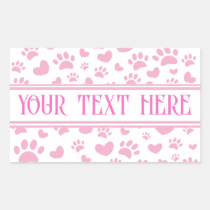 Dog Pad Print and Hearts mit Individuelle Name ros Rechteckiger Aufkleber