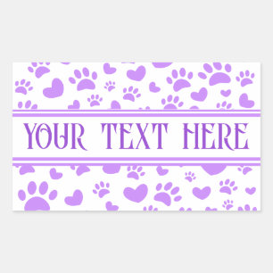 Dog Pad Print und Herz mit Individuelle Name Lila Rechteckiger Aufkleber