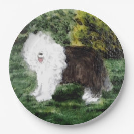 Dog Painting Old English Sheepdog Pappteller
