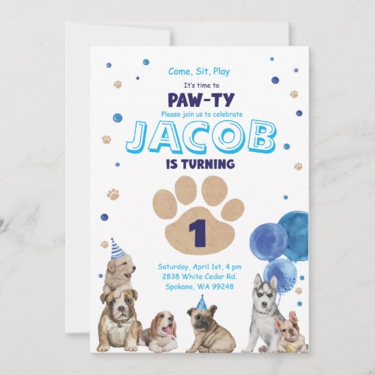 Dog Party Einladung für Jungen (Vorderseite)