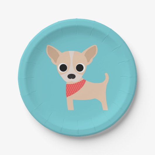 Dog Party Turquoise Chihuahua Dinner Paper Plates Pappteller (Vorderseite)