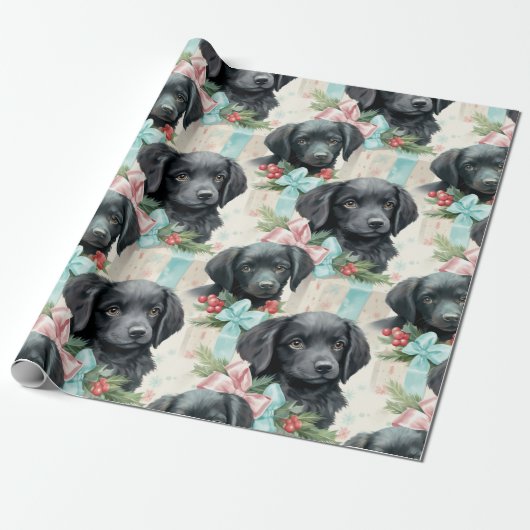 Dog Pastel Holiday Black Lab Geschenkpapier (Ungerollt)