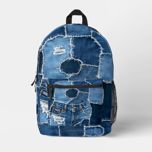 Dog Patchwork Art Denim Bedruckter Rucksack (Vorderseite)