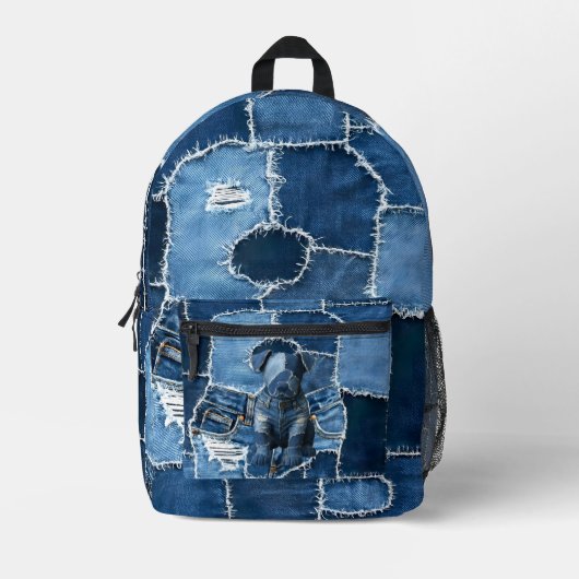 Dog Patchwork Art Denim Bedruckter Rucksack (Vorderseite)