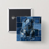 Dog Patchwork Art Denim Button (Vorne & Hinten)