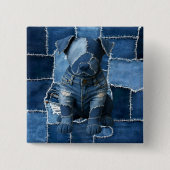 Dog Patchwork Art Denim Button (Vorderseite)
