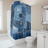 Dog Patchwork Art Denim Duschvorhang (Beispiel)