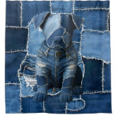 Dog Patchwork Art Denim Duschvorhang (Vorderseite)