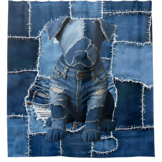 Dog Patchwork Art Denim Duschvorhang (Vorderseite)