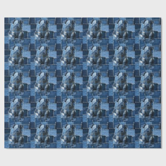 Dog Patchwork Art Denim Geschenkpapier (Flach)