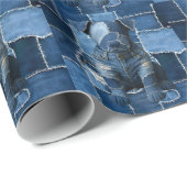 Dog Patchwork Art Denim Geschenkpapier (Rolleneckpunkt)