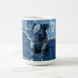 Dog Patchwork Art Denim Kaffeetasse