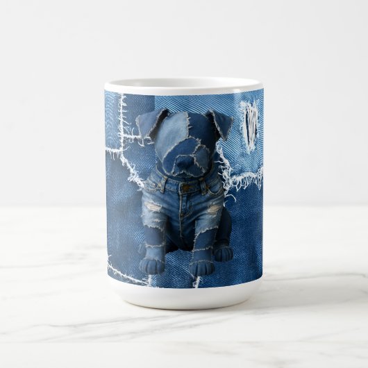 Dog Patchwork Art Denim Kaffeetasse (Mittel)