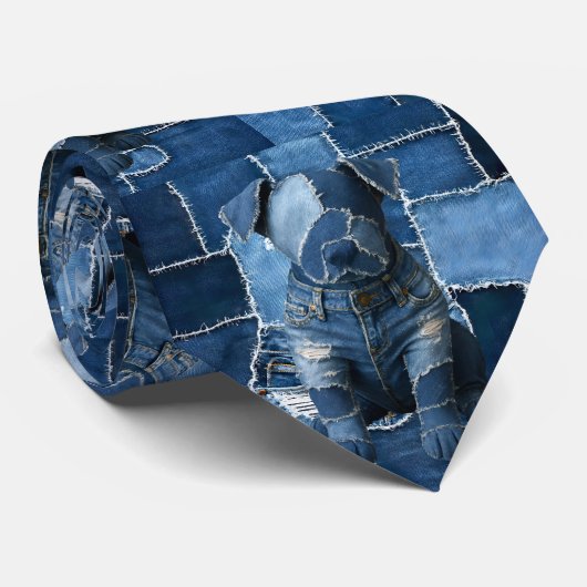 Dog Patchwork Art Denim Krawatte (Gerollt)