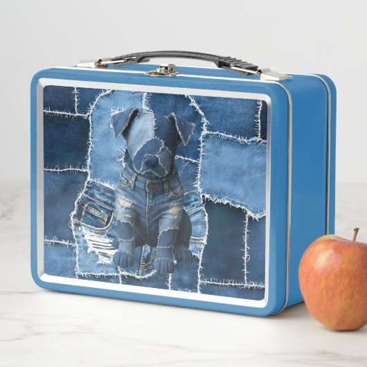 Dog Patchwork Art Denim Metall Brotdose (Beispiel)