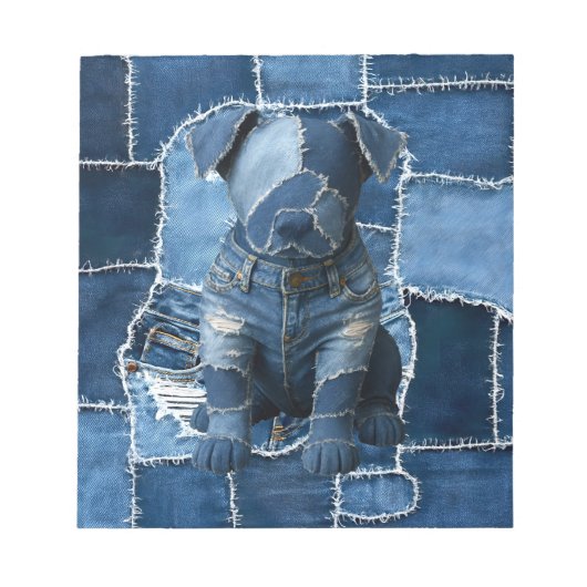 Dog Patchwork Art Denim Notizblock (Vorderseite)