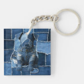 Dog Patchwork Art Denim Schlüsselanhänger (Rückseite)