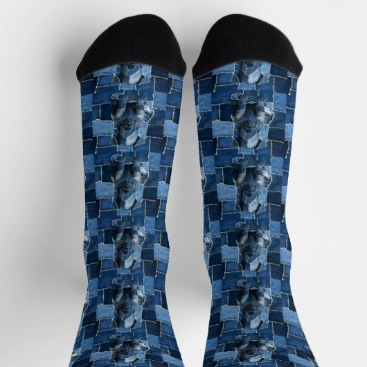 Dog Patchwork Art Denim Socken (Oben)