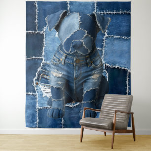 Dog Patchwork Art Denim Wandteppich