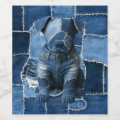 Dog Patchwork Art Denim Weinetikett (Einzelnes Label)
