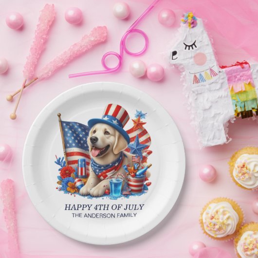 Dog Patriotic Top Hat Red White Blue Stars Streife Pappteller (Party)