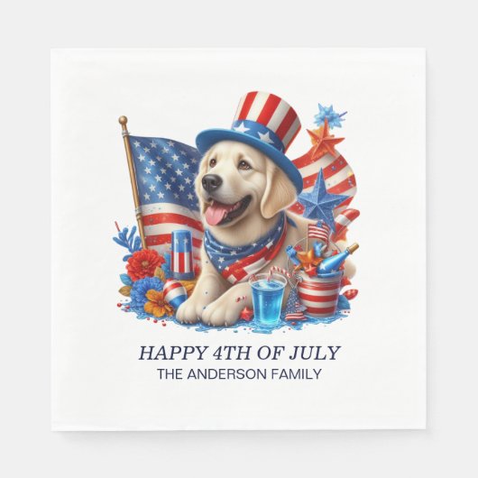 Dog Patriotic Top Hat Red White Blue Stars Streife Serviette (Vorderseite)