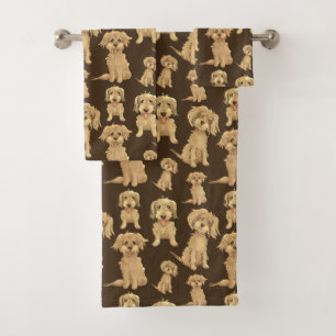 Dog Pattern Brown labradoodle goldendoodle Badhandtuch Set