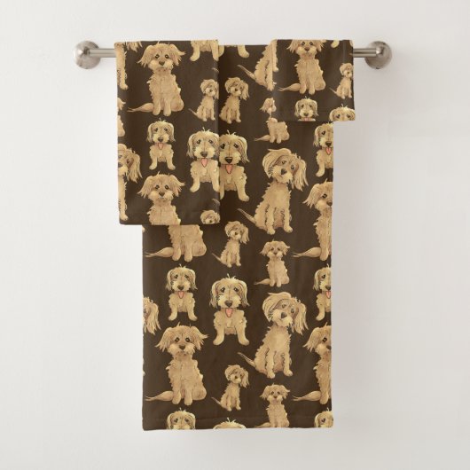 Dog Pattern Brown labradoodle goldendoodle Badhandtuch Set (Insitu)
