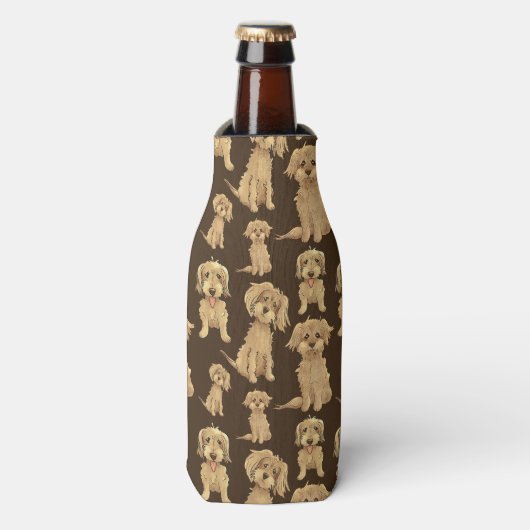 Dog Pattern Brown labradoodle goldendoodle Flaschenkühler (Flaschenvorderseite)